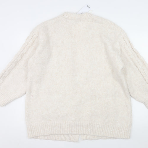 George Womens Ivory Cable Knit Long Sleeve Cardigan M 12-14
