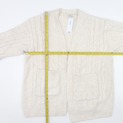 George Womens Ivory Cable Knit Long Sleeve Cardigan M 12-14
