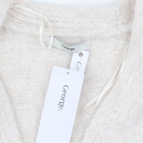 George Womens Ivory Cable Knit Long Sleeve Cardigan M 12-14