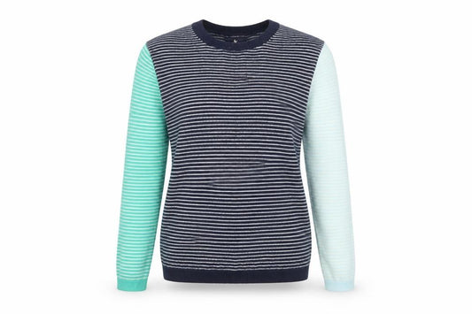 Front view of Lands' End Women's Multicoloured Striped Cashmere Jumper, size L