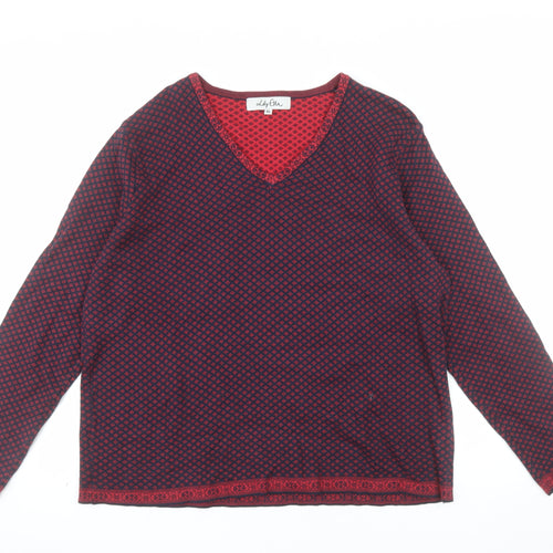 Lily Ella Women's Red Geometric V-Neck Cotton Jumper XL