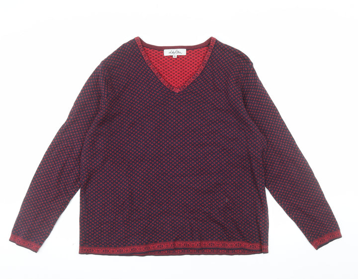 Lily Ella Women's Red Geometric V-Neck Cotton Jumper XL