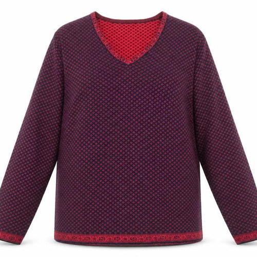 Lily Ella Women's Red Geometric V-Neck Cotton Jumper XL