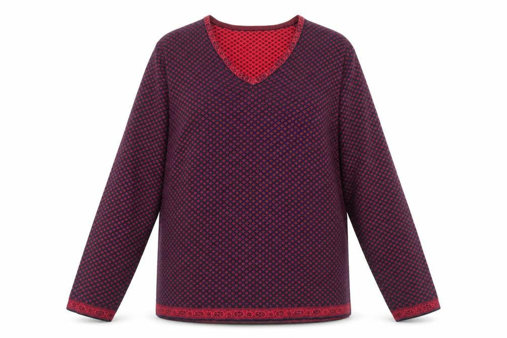 Lily Ella Women's Red Geometric V-Neck Cotton Jumper XL