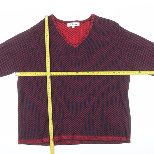 Lily Ella Women's Red Geometric V-Neck Cotton Jumper XL