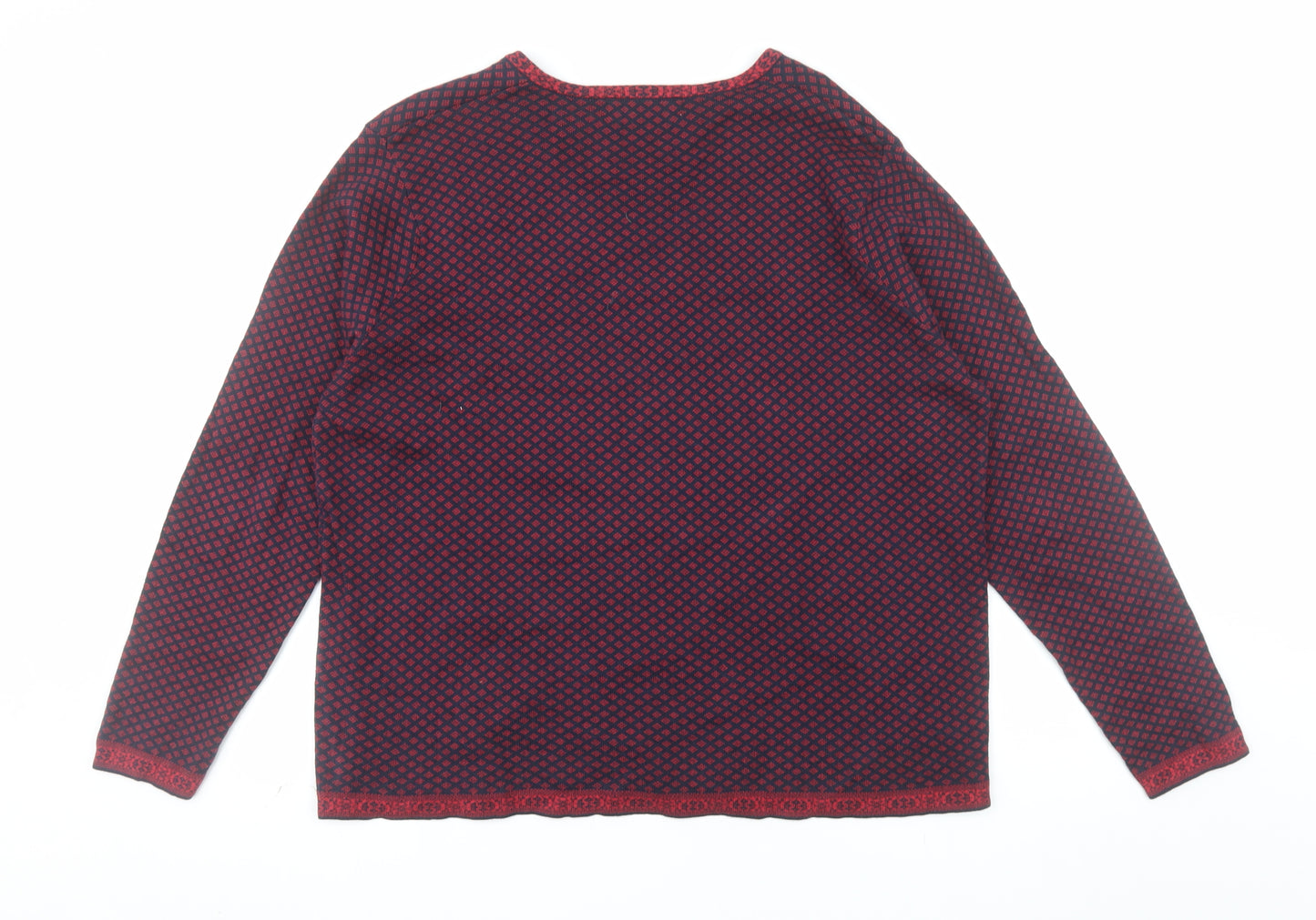 Lily Ella Women's Red Geometric V-Neck Cotton Jumper XL