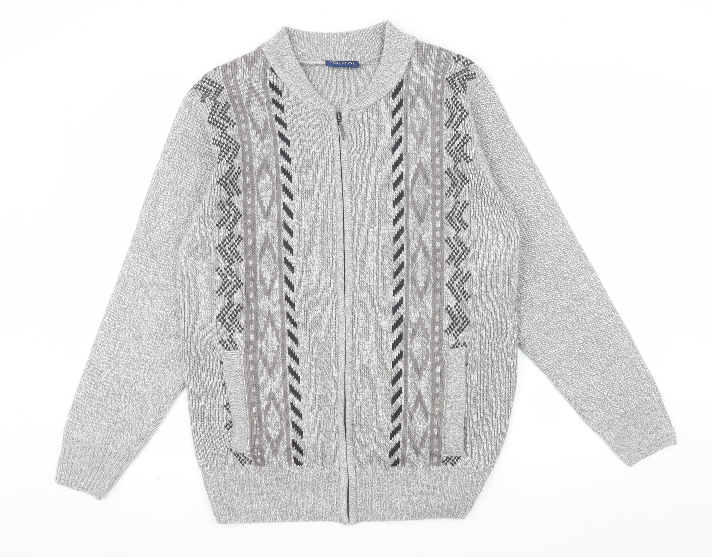 Tootal Men's Grey Geometric Full Zip Knit Jumper L