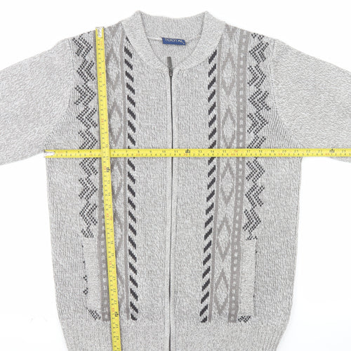 Tootal Men's Grey Geometric Full Zip Knit Jumper L