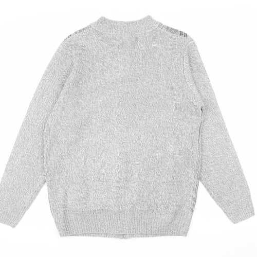 Tootal Men's Grey Geometric Full Zip Knit Jumper L