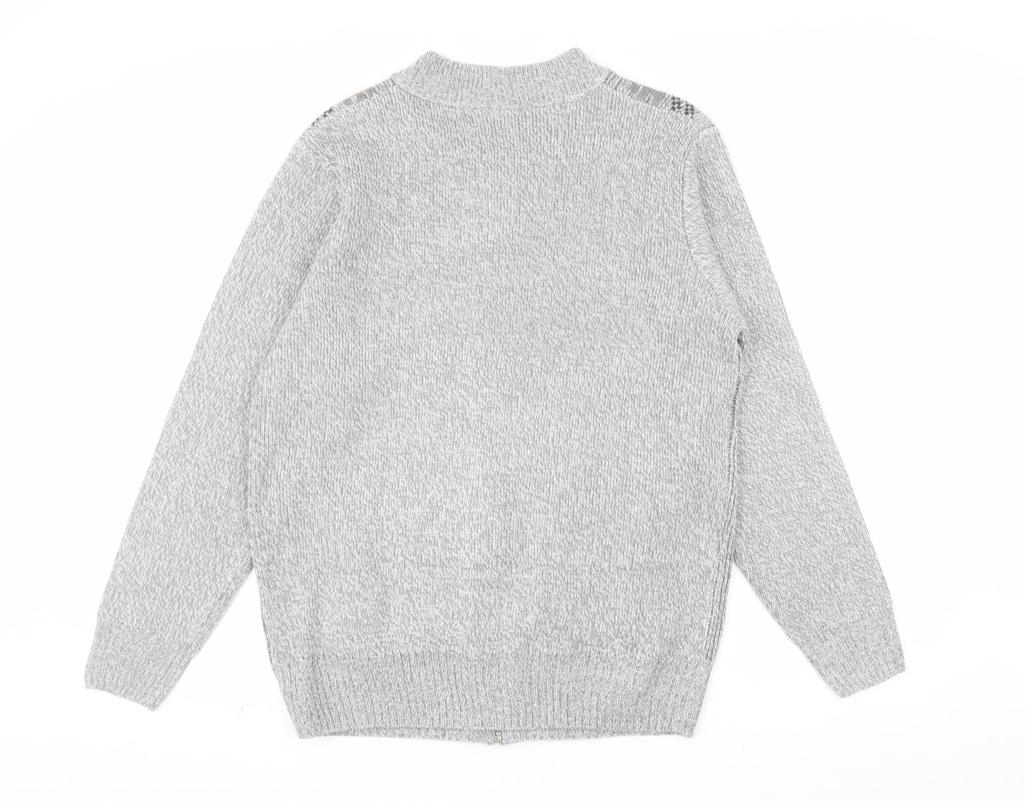 Tootal Men's Grey Geometric Full Zip Knit Jumper L