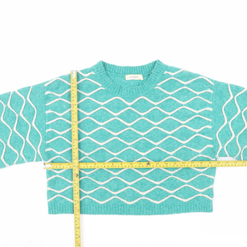 Glassons Women Green Geometric Knit Crew Neck Pullover Jumper Size M