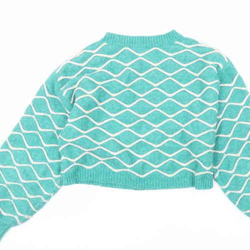 Glassons Women Green Geometric Knit Crew Neck Pullover Jumper Size M