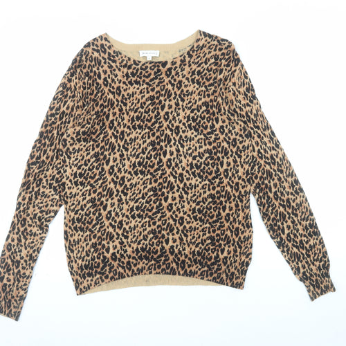 Warehouse Womens Brown Leopard Print Cotton Blend Jumper Size 14