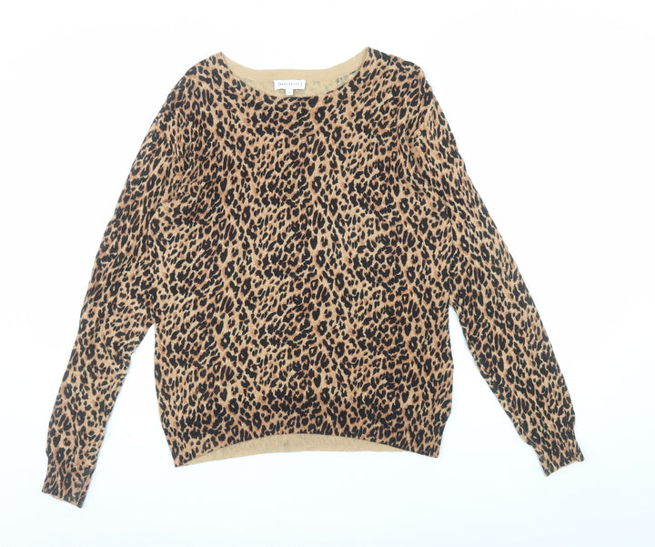 Warehouse Womens Brown Leopard Print Cotton Blend Jumper Size 14