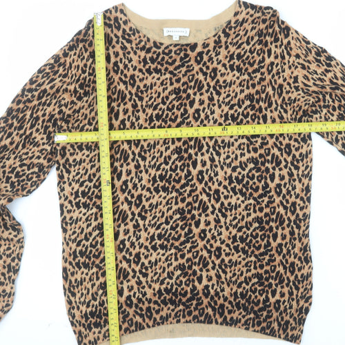 Warehouse Womens Brown Leopard Print Cotton Blend Jumper Size 14