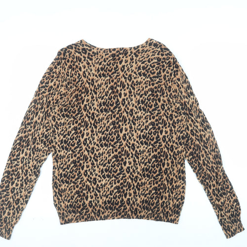 Warehouse Womens Brown Leopard Print Cotton Blend Jumper Size 14