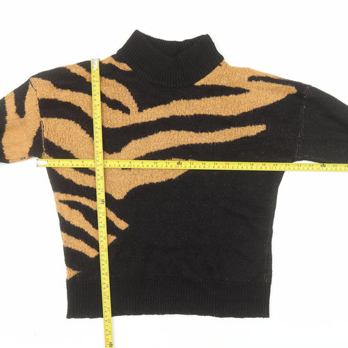 Brave Soul Women's Black Animal Print Roll Neck Acrylic Jumper M