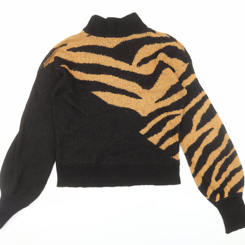 Brave Soul Women's Black Animal Print Roll Neck Acrylic Jumper M