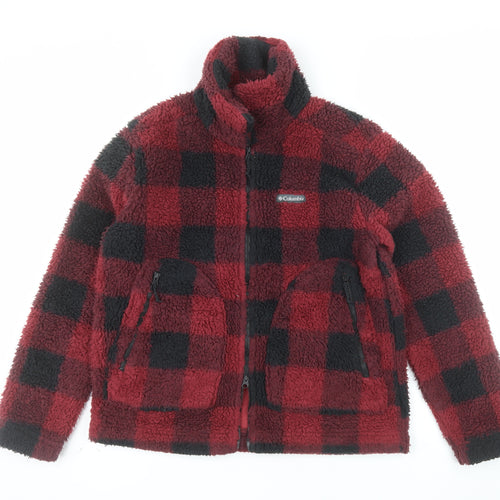 Columbia Men Red Black Fleece Check Jacket M Regular Outdoor