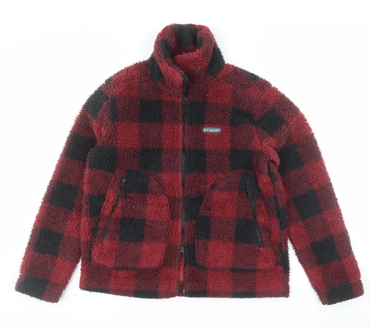 Columbia Men Red Black Fleece Check Jacket M Regular Outdoor