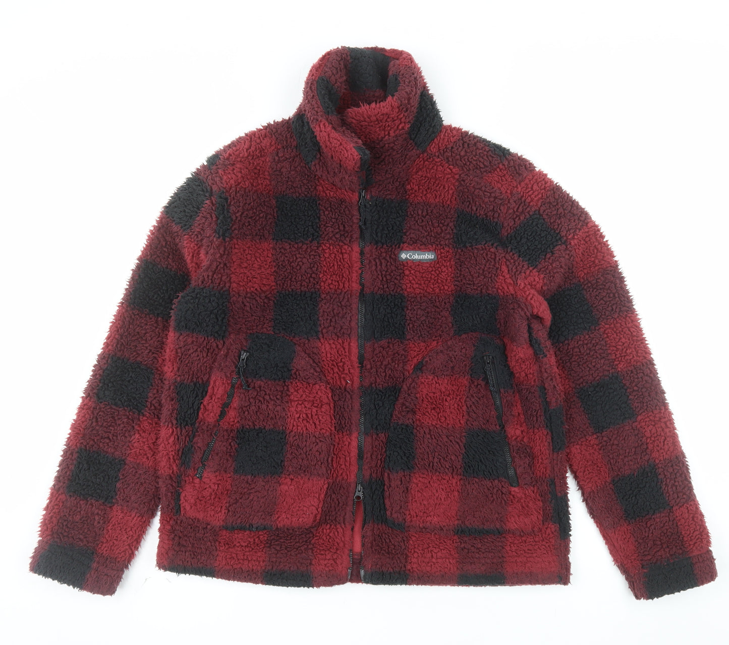 Columbia Men Red Black Fleece Check Jacket M Regular Outdoor
