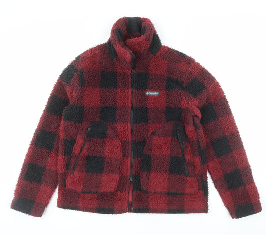 Columbia Men Red Black Fleece Check Jacket M Regular Outdoor