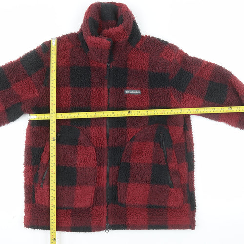 Columbia Men Red Black Fleece Check Jacket M Regular Outdoor