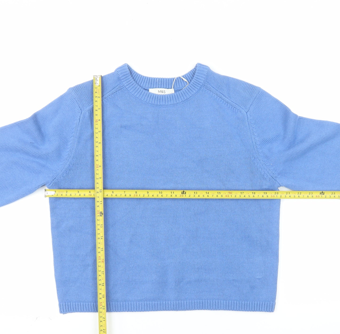 Marks and Spencer Men's Blue M Cotton Crew Neck Jumper