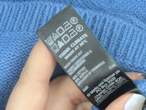 Marks and Spencer Men's Blue M Cotton Crew Neck Jumper