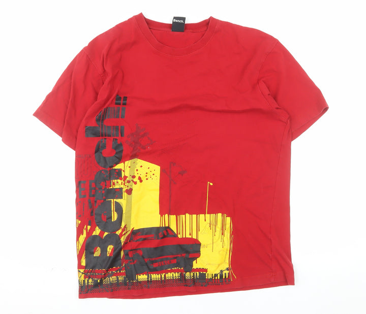Bench Men Red Graphic Print Cotton Short Sleeve T-Shirt Size L