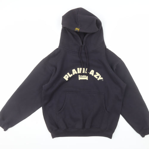 Plain Lazy Mens Black Pullover Hoodie S Graphic Logo Cotton Blend