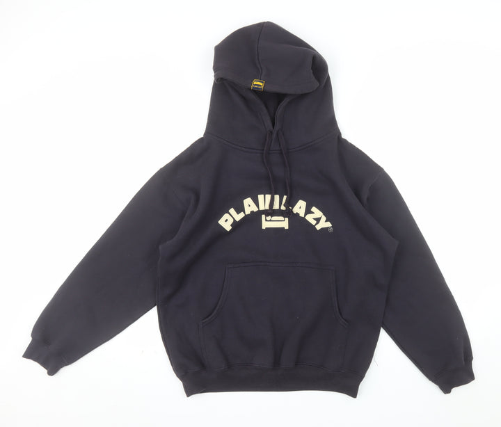 Plain Lazy Mens Black Pullover Hoodie S Graphic Logo Cotton Blend
