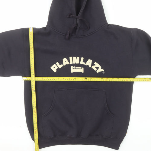 Plain Lazy Mens Black Pullover Hoodie S Graphic Logo Cotton Blend