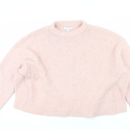 Topshop Women Pink Chunky Knit Crew Neck Jumper Size M