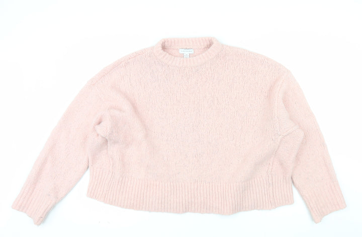 Topshop Women Pink Chunky Knit Crew Neck Jumper Size M