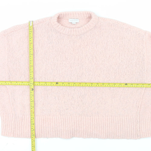 Topshop Women Pink Chunky Knit Crew Neck Jumper Size M