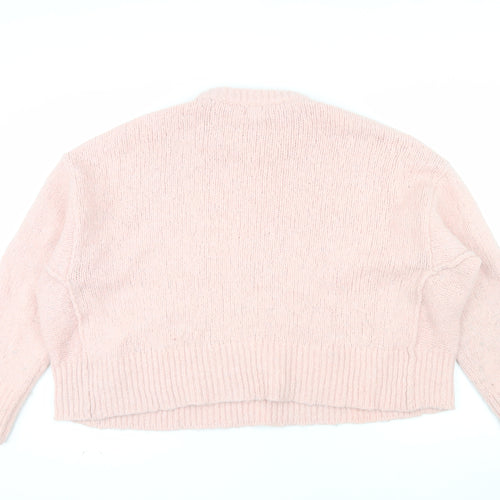 Topshop Women Pink Chunky Knit Crew Neck Jumper Size M