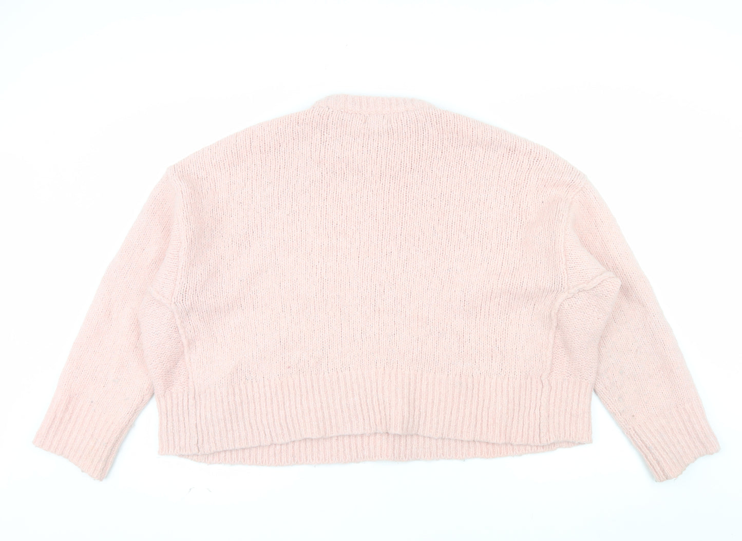 Topshop Women Pink Chunky Knit Crew Neck Jumper Size M