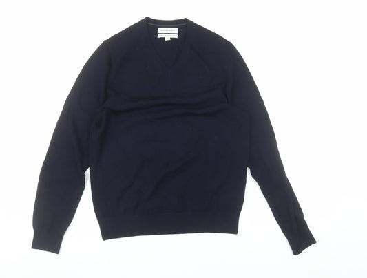Marks and Spencer Autograph Mens Blue Merino Wool V-Neck Jumper S