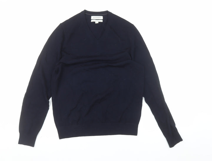 Marks and Spencer Autograph Mens Blue Merino Wool V-Neck Jumper S