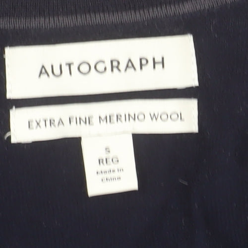 Marks and Spencer Autograph Mens Blue Merino Wool V-Neck Jumper S