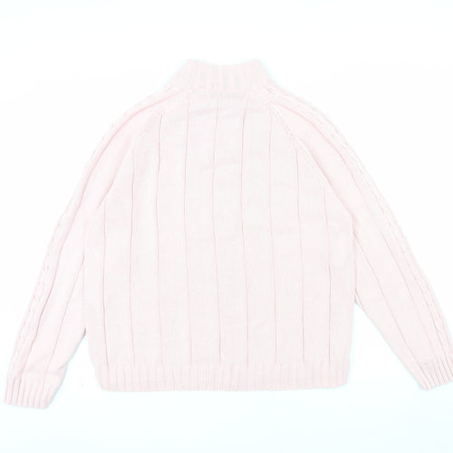 Tulchan Women Pink XL Cable-Knit Cotton Mock Neck Pullover Jumper