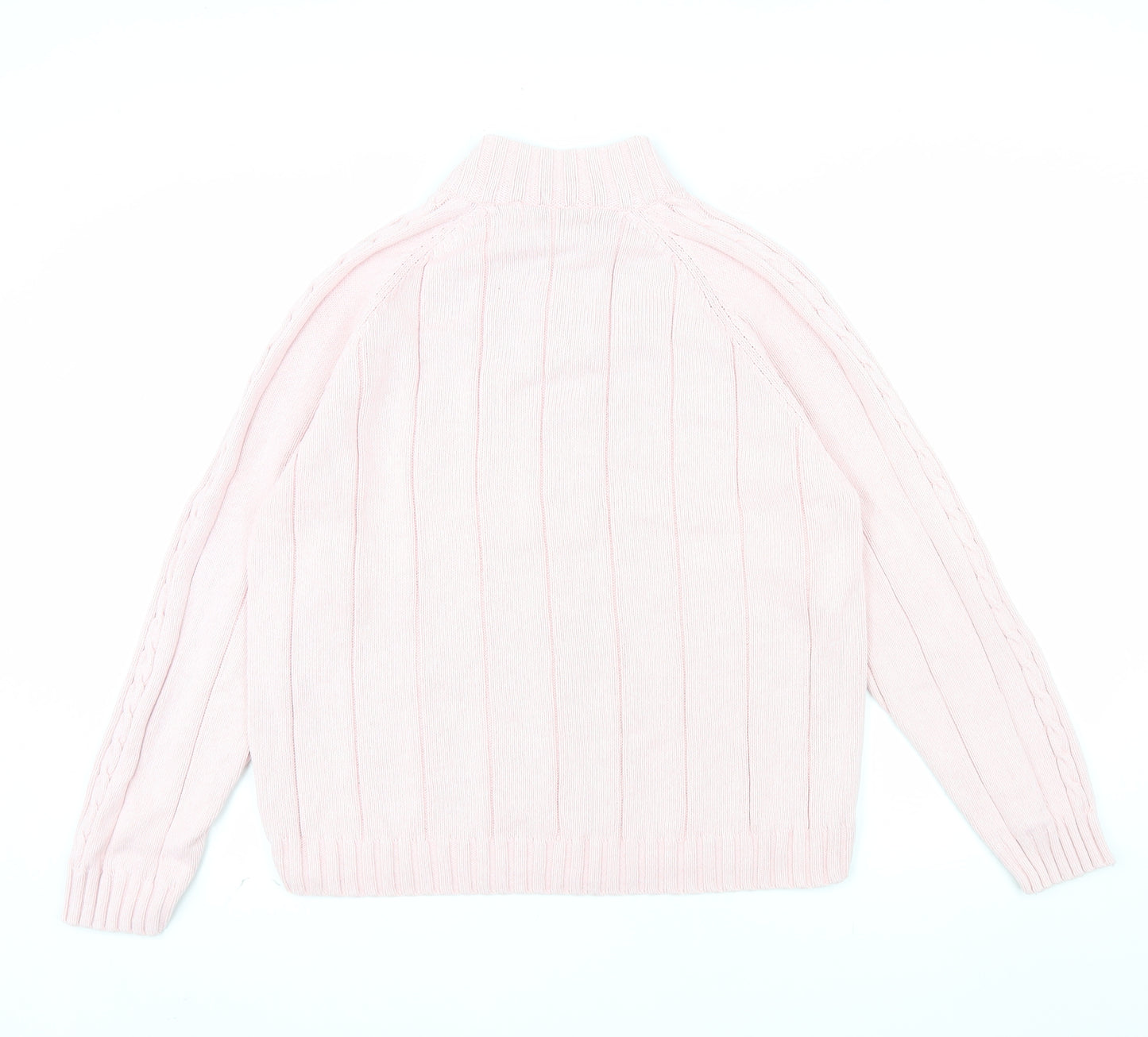 Tulchan Women Pink XL Cable-Knit Cotton Mock Neck Pullover Jumper