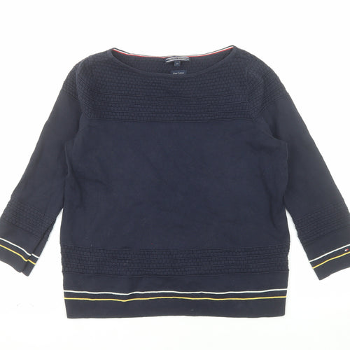 Tommy Hilfiger Women's Blue 3/4 Sleeve Pima Cotton Boat Neck Jumper M