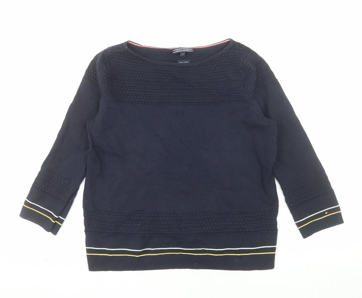 Tommy Hilfiger Women's Blue 3/4 Sleeve Pima Cotton Boat Neck Jumper M