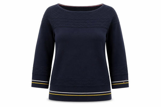 Front view of Tommy Hilfiger Women's Blue 3/4 Sleeve Pima Cotton Boat Neck Jumper M