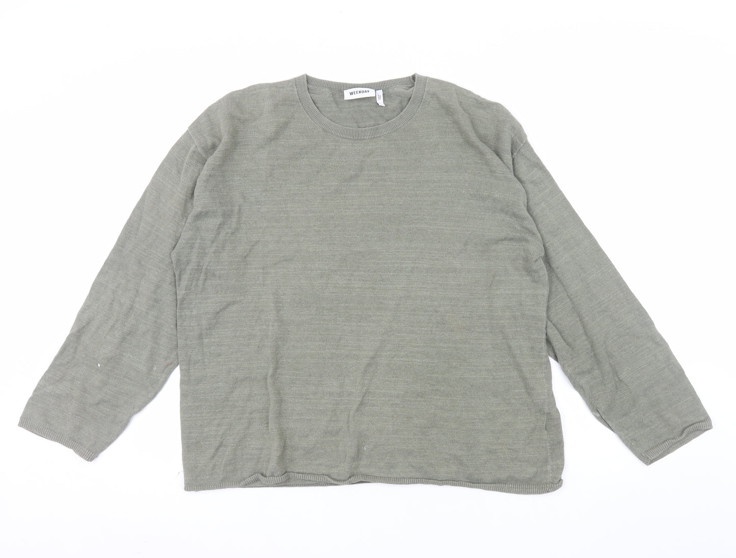 Weekday Men’s Green Cotton Linen Crew Neck Jumper Size S