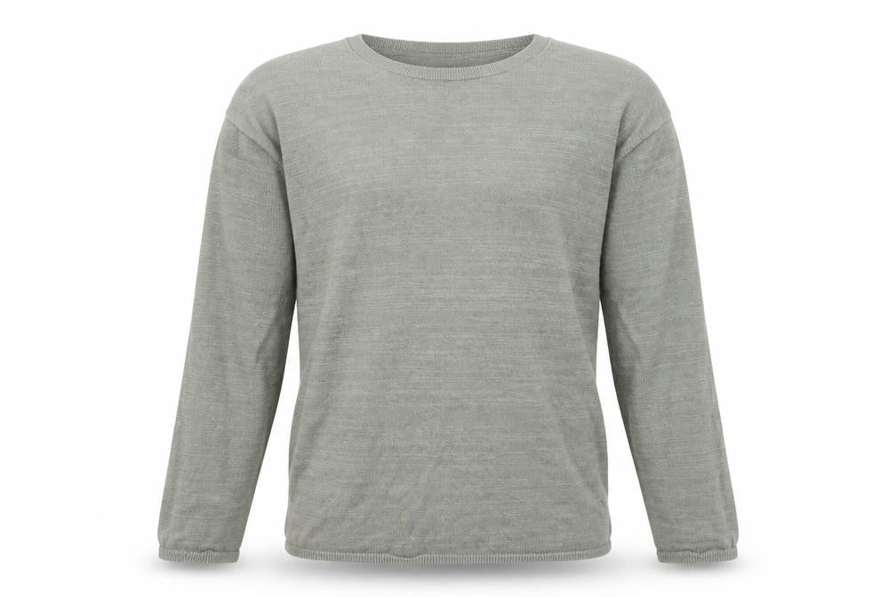 Front view of Weekday Men’s Green Cotton Linen Crew Neck Jumper, size S