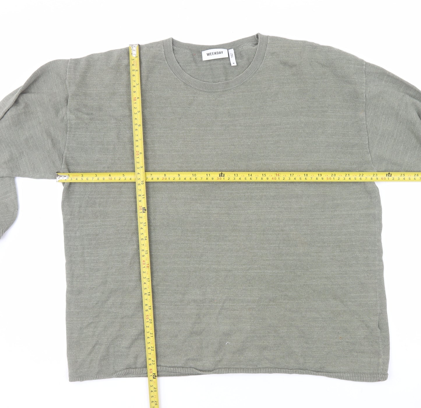 Weekday Men’s Green Cotton Linen Crew Neck Jumper Size S