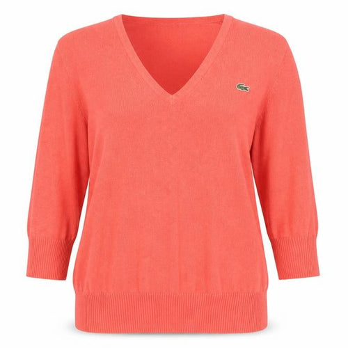 Lacoste Womens Orange V-Neck Cotton Cashmere Jumper Size 14